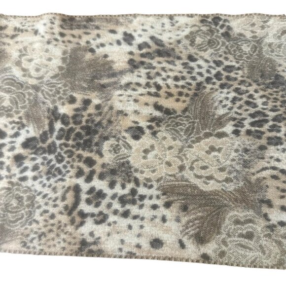 Soft Reversible Animal Print Paisley Floral Brown Shawl Scarf Fringe 72" x 11" - Picture 5 of 6